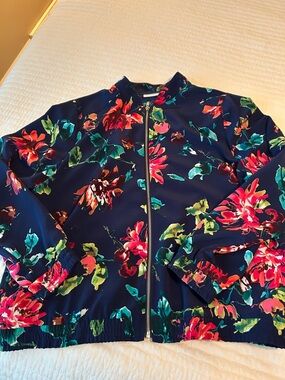 Susan Graver Navy Floral Bomber Jacket